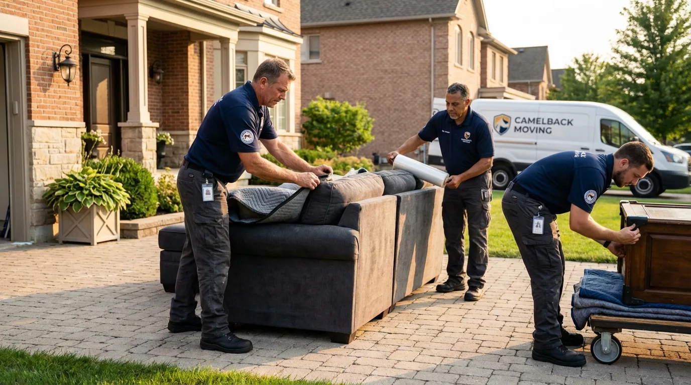 Large estate moving crew wrapping furniture in Fortville, IN
